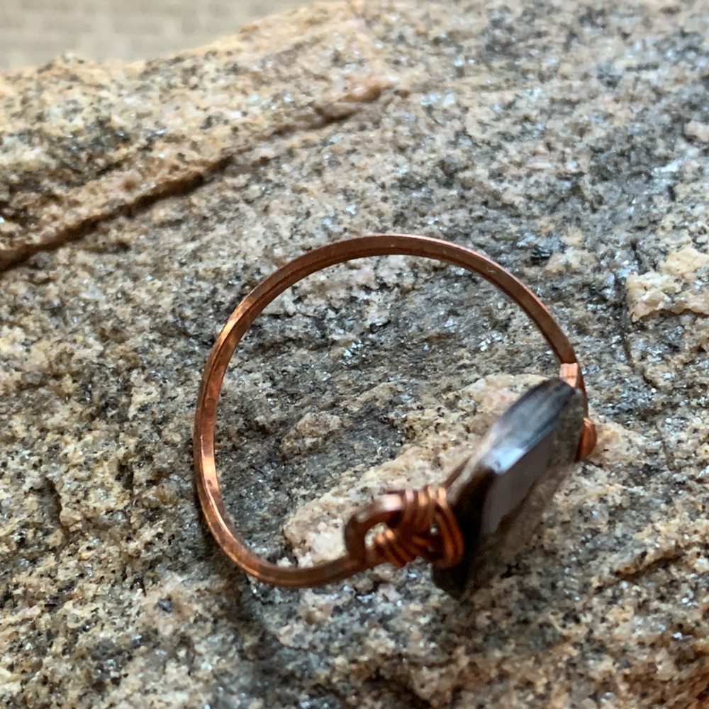 Copper Wire Wrapped Artesian Ring Dark Stone Fier… - image 6